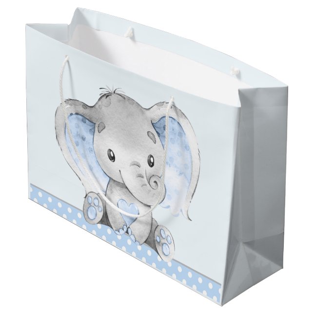 Baby Boy Elephant Baby Dusche Große Geschenktüte (Rückseite Schrägansicht)