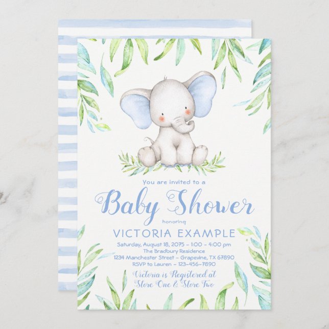 Baby Boy Elephant Baby Shower Einladungen (Vorne/Hinten)