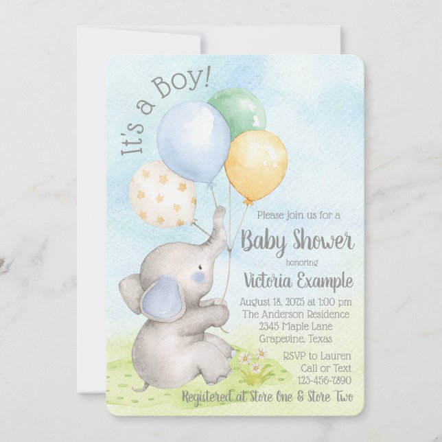Baby Boy Elephant Baby Shower Einladungen (Vorderseite)