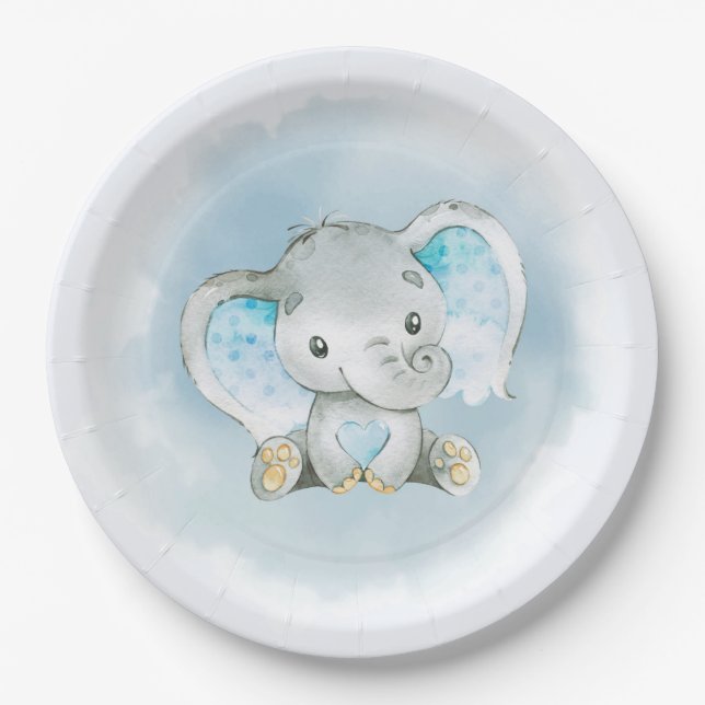 Baby Boy Elephant Babydusche Teller (Vorderseite)