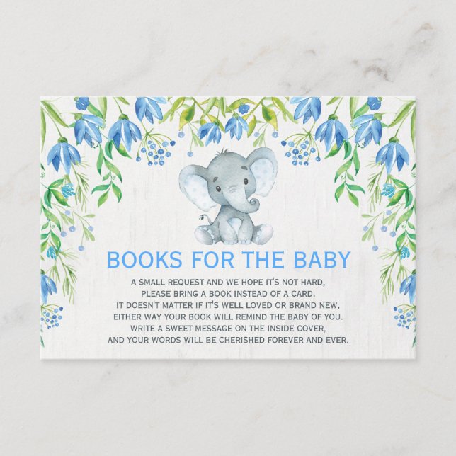 Baby Boy Elephant Blue Floral Bringen Sie eine Boo Begleitkarte (Vorderseite)