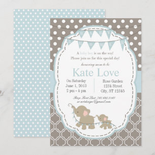 Baby Boy Elephant Dusche Einladung - Blau