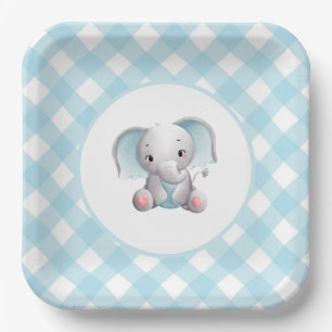 Baby Boy Elephant Geburtstags-Teller, Babydusche Pappteller