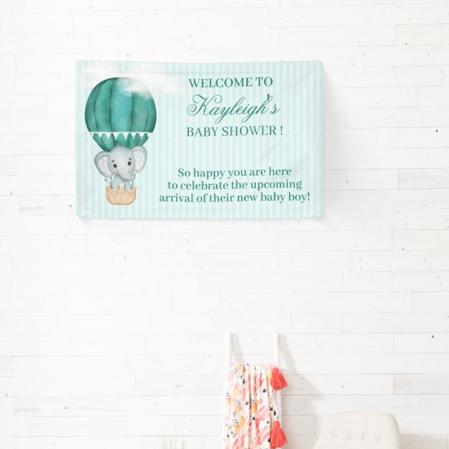 Baby Boy Elephant in Hot Air Balloon Babydusche Banner (InSitu)