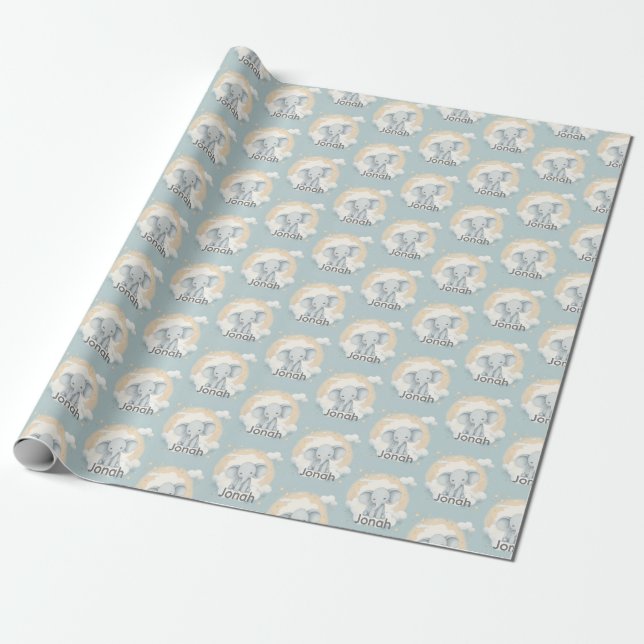 Baby Boy Elephant - individuell anpassbares Wrappi Geschenkpapier (Ungerollt)
