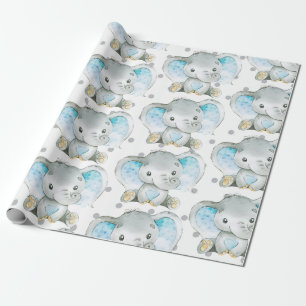 Baby Boy Elephant Jungle Pattern Babydusche Gesche Geschenkpapier