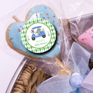 Baby Boy Elephant & Monkey Golf Baby Dusche Rückke Runder Aufkleber
