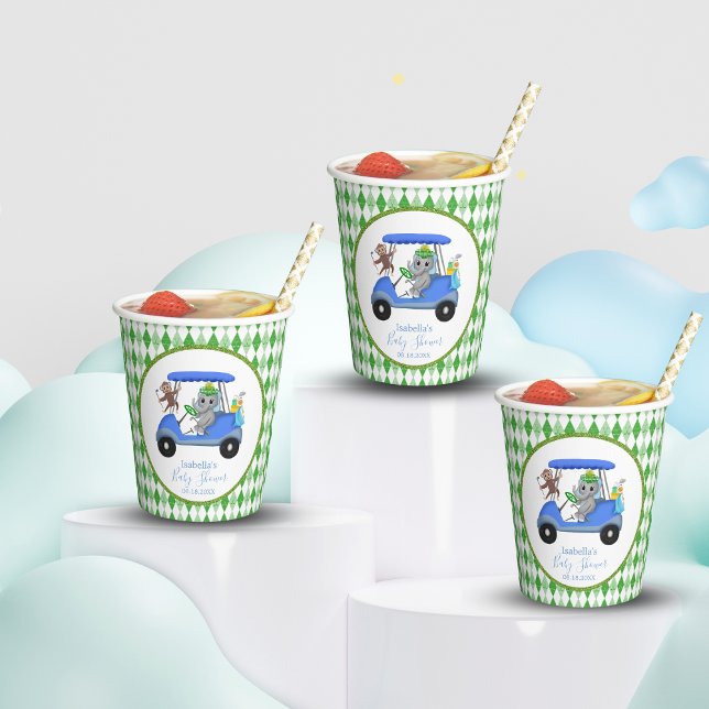 Baby Boy Elephant & Monkey Golf Dusche Pappbecher (Von Creator hochgeladen)
