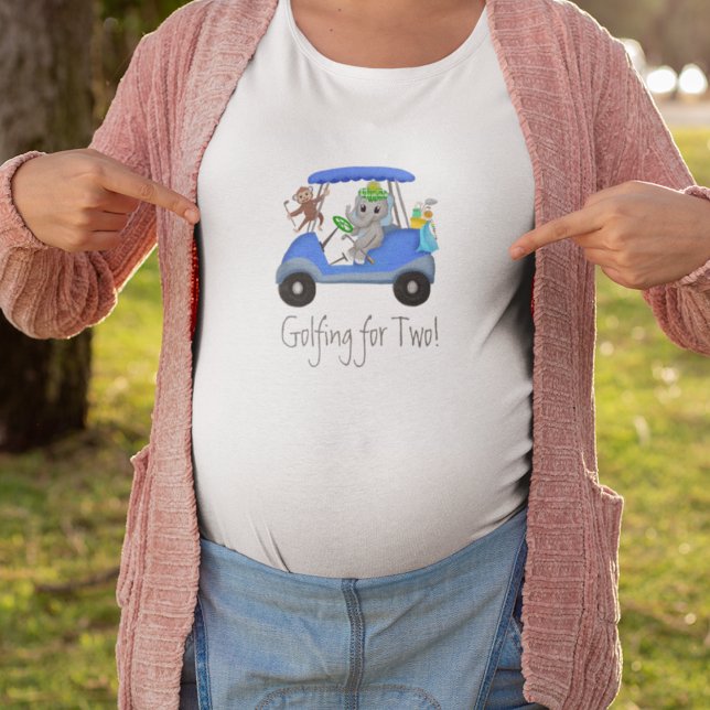 Baby Boy Elephant & Monkey Golfspiel für zwei T-Shirt (Golf Duo Tees Up: Adorable attire for the Mommy-to-Be with future golfer vibes!)