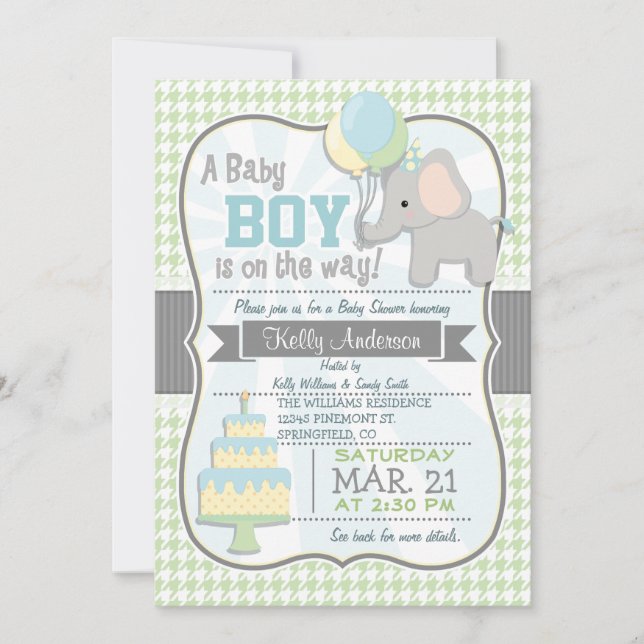 Baby Boy Elephant, Pastel Baby Dusche einladen Einladung (Vorderseite)