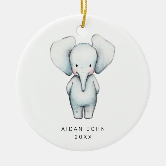Baby Boy Elephant Personalisiert Niedlich Custom Keramik Ornament (Vorne)