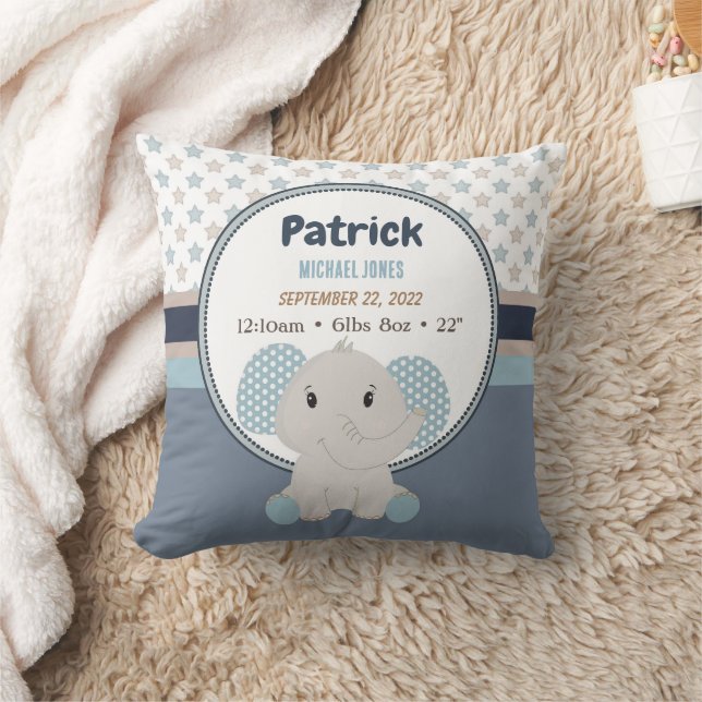 Baby Boy Elephant Personalisierter Name Geburtssta Kissen