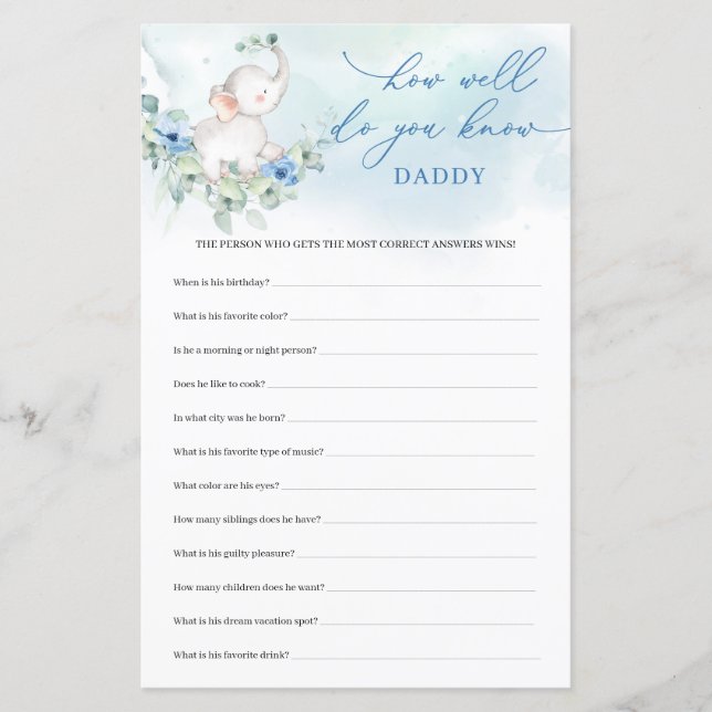 Baby Boy Elephant wie gut kennst du Daddy? (Vorderseite)