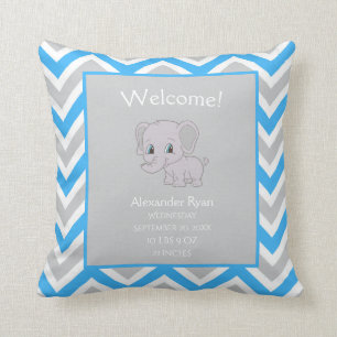 Baby Boy Elephant Zickzack Geburtsstaten Keepake Kissen