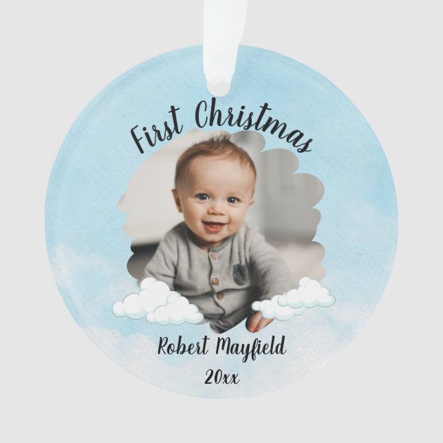 Baby Boy Erste Weihnacht mit Personalisiertem Foto Ornament (Vorderseite)
