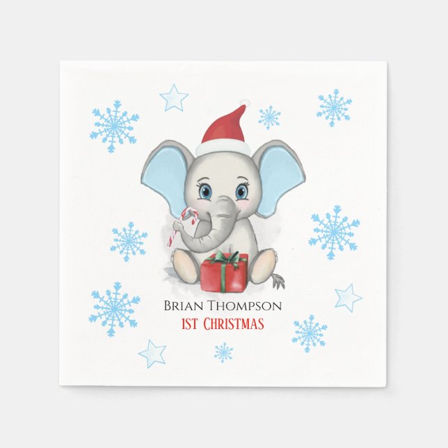 Baby Boy Erste Weihnachtsfeier Niedlich Elephant H Serviette (Vorderseite)