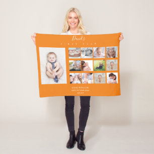 Baby Boy erstes Jahr Foto Collage Keepake Orange Fleecedecke