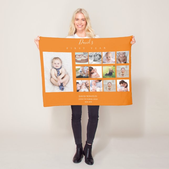 Baby Boy erstes Jahr Foto Collage Keepake Orange Fleecedecke (Beispiel)