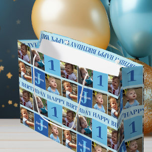 Baby Boy Erstgeburt Niedlich Blue Foto Collage Große Geschenktüte