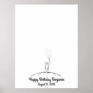 Baby Boy Fingerprint Balloon Guestbook Poster