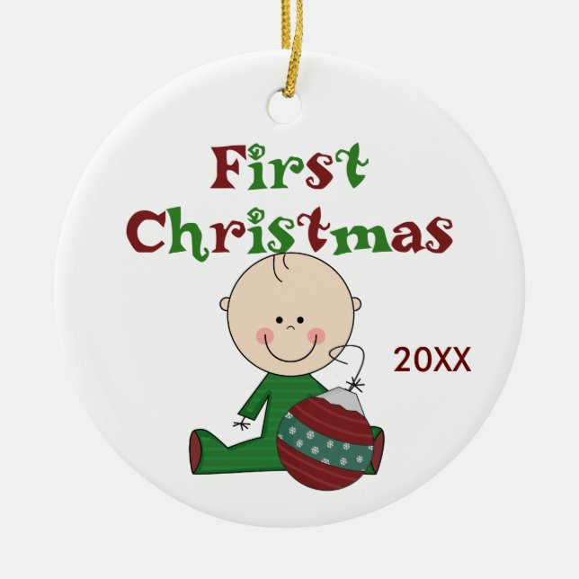 Baby Boy First Christmas Dated Ornament (Vorne)