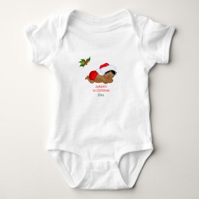 Baby Boy First Christmas Red Weihnachtsmannmütze B Strampler (Vorderseite)