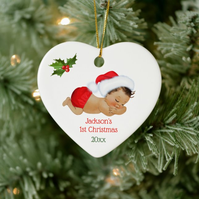 Baby Boy First Christmas Red Weihnachtsmannmütze K Keramik Ornament (Baum)