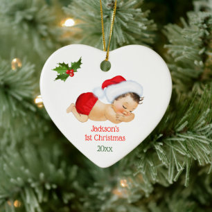 Baby Boy First Christmas Red Weihnachtsmannmütze Keramik Ornament