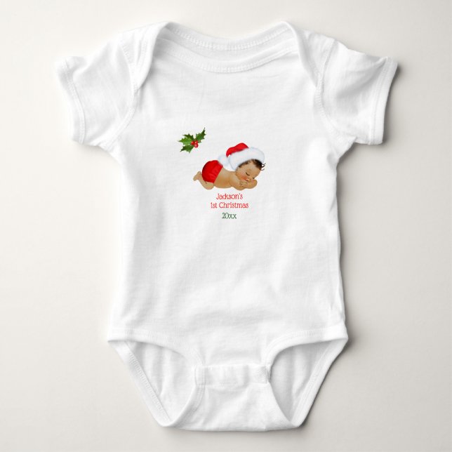 Baby Boy First Christmas Red Weihnachtsmannmütze Strampler (Vorderseite)