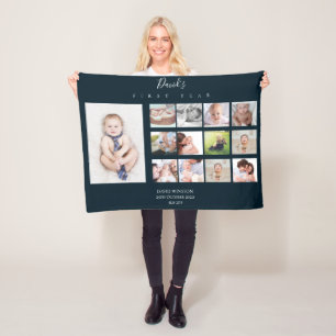 Baby Boy First Year Foto Collage Keepake Navy Fleecedecke