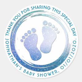 Baby Boy Footprint Glittering Baby Dusche Gefallen Runder Aufkleber