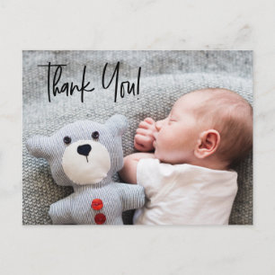 Baby Boy Foto Babydusche danke Handlettern Postkarte