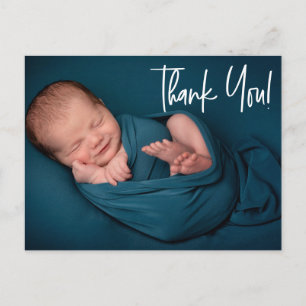Baby Boy Foto Babydusche danke Handlettern Postkarte