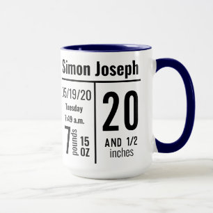 Baby Boy Foto Birth Record Stat Simple Modern Tasse