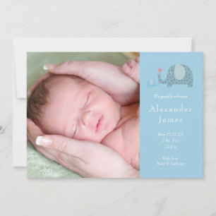 Baby Boy Foto Blaue Punkte Elefanten Geburt Ankündigung