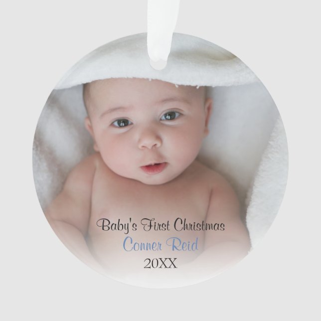 Baby Boy Foto Blue Babys Erste Weihnachten Ornament (Vorderseite)