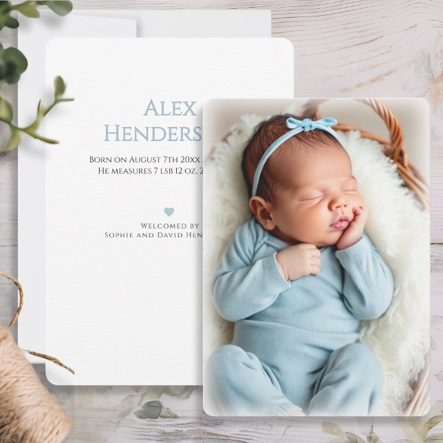 Baby Boy Foto Blue Birth Announcement Card Ankündigung (Baby Boy Photo Blue Birth Announcement Card)