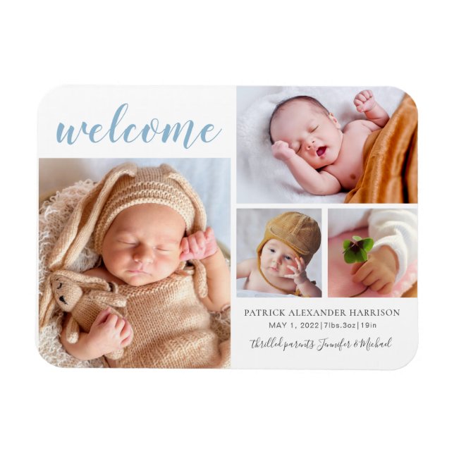 Baby Boy Foto Collage Begrüßung Geburtserklärung Magnet (Horizontal)
