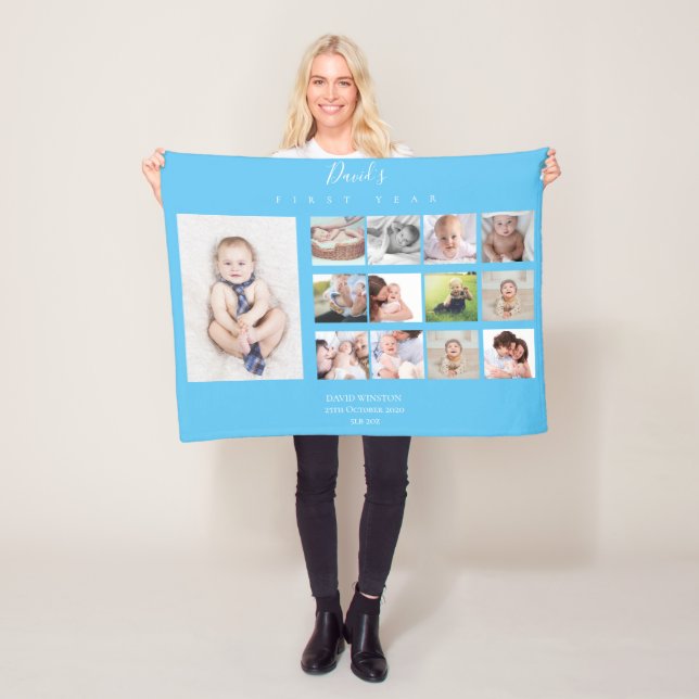 Baby Boy Foto Collage Keepake erstes Jahr Fleecedecke (Beispiel)
