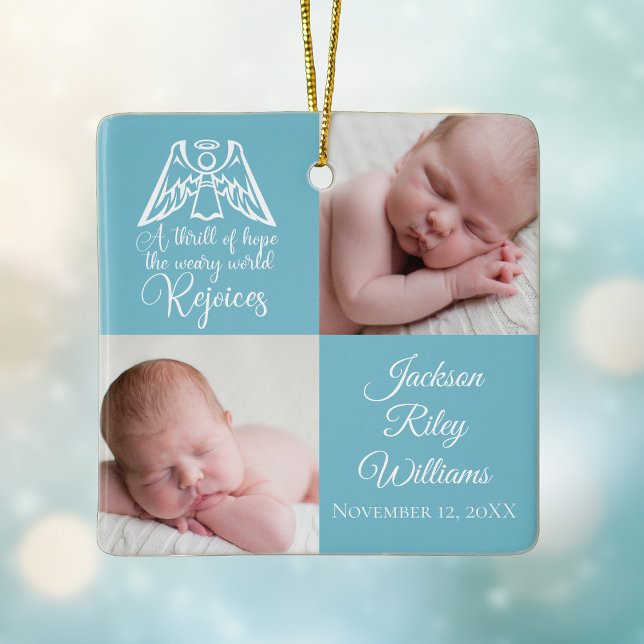 Baby Boy Foto Freude Angel Niedlich Blue Christmas Keramikornament (Von Creator hochgeladen)