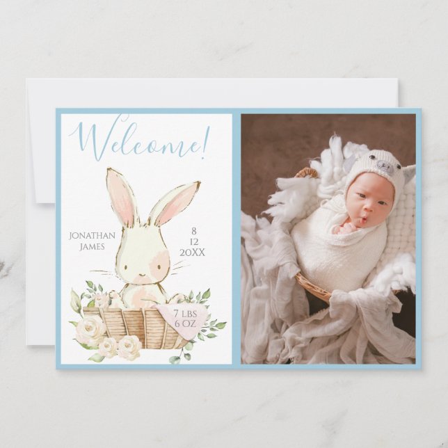 Baby Boy Foto Script Geburtserklärung Ankündigung (Vorderseite)