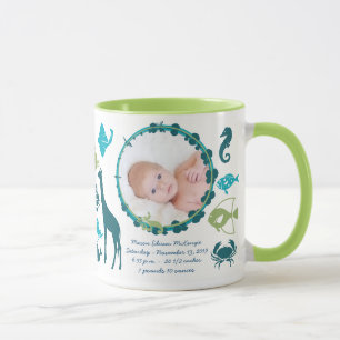 Baby Boy Foto-Tasse Baby-Statistiken Süße Vögel Tasse