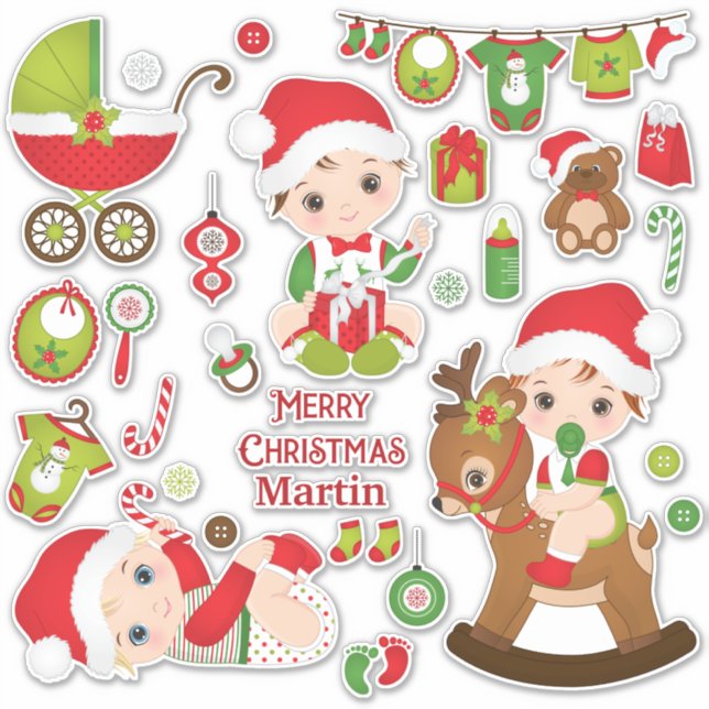 Baby Boy Frohe Weihnachten Custom-Cut Vinyl Sticke Aufkleber (Vorderseite)