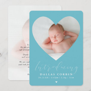 BABY BOY führt Foto niedlicher Herzrahmen Aqua ein Einladung