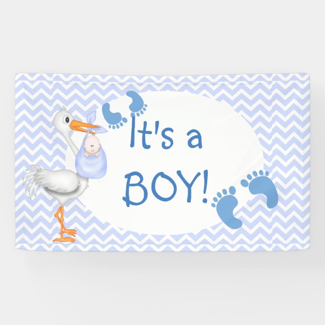 Baby Boy, Fußabdrücke, Storch, kundenspezifisch Banner (Horizontal)
