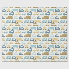 Baby Boy Gift Wrap Cars & Trucks | Blue & Beige Geschenkpapier