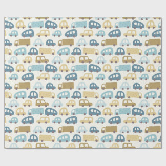 Baby Boy Gift Wrap Cars & Trucks | Blue & Beige Geschenkpapier