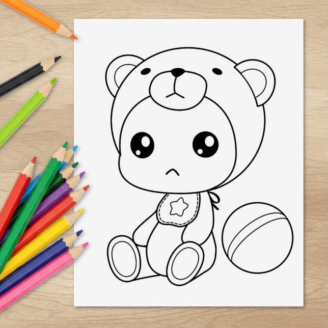 Baby Boy Girl Bear Jumpsuit Coloring Page Gummistempel (Von Creator hochgeladen)