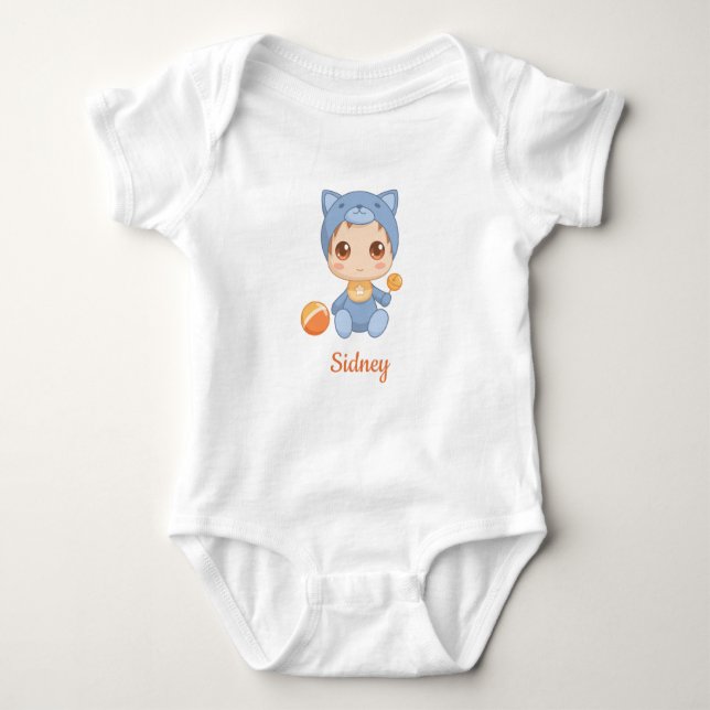 Baby Boy Girl Cat Individuelle Name Baby Strampler (Vorderseite)