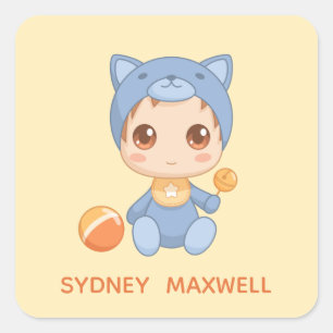 Baby Boy Girl Cat Jumpsuit Individuelle Name Yello Quadratischer Aufkleber